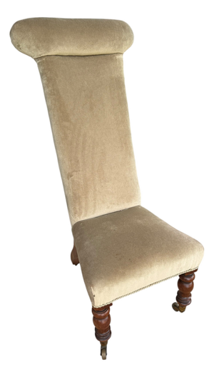 Victorian Green Velvet Prayer Chair on Original Casters, 1900