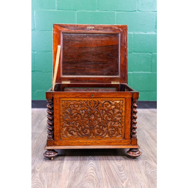 Mid 19th Century Antique English Victorian Rosewood Upholstered Piano Stool / Ottoman With Storage For Sale - Image 5 of 18