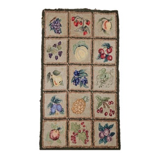 Vintage American Hand Hooked Rug, Fruit Blocks Pattern, Folk Art Tapestry, 2x4 For Sale