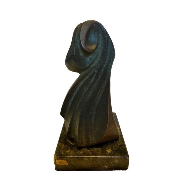 Mid-Century Modern Abstract Bronze Sculpture of Draped Female Figure on Marble Base For Sale In Los Angeles - Image 6 of 10