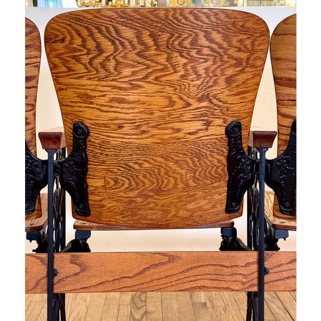 Late 19th Century Restored Oak Auditorium Seat Unit For Sale - Image 15 of 16