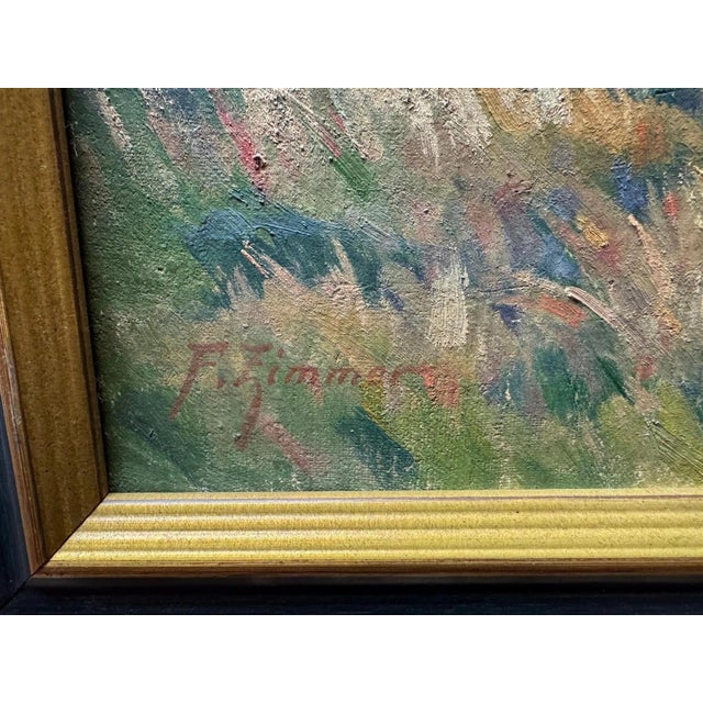 Modern Fritz Zimmer, Harbor in Düsseldorf, Oil Painting on Canvas For Sale - Image 3 of 13