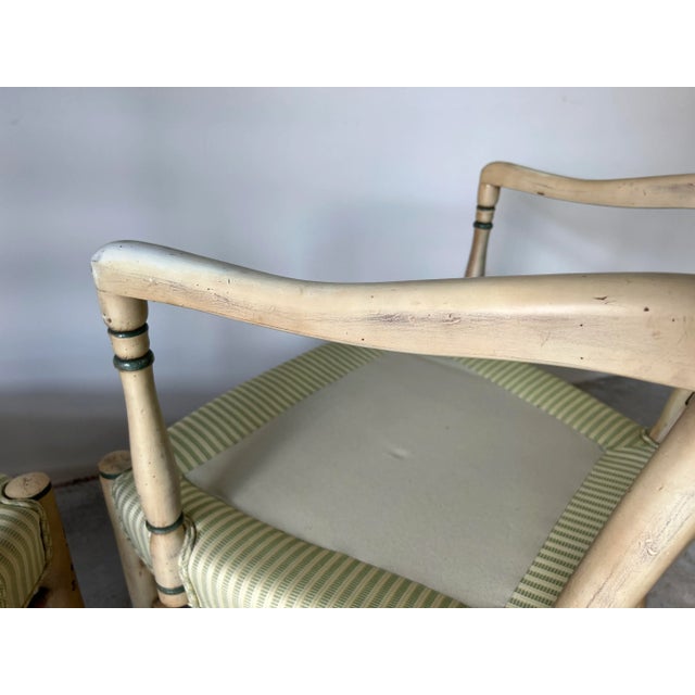 Vintage French Provincial - Style High. Ladder Back Arm Lounge Chairs - A Pair/ Sold For Sale - Image 12 of 13