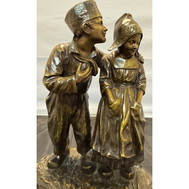 Modern Antique 1900s Joseph D’Aste Bronze Dutch Boy & Girl Couple D’enfants Hollandais For Sale - Image 3 of 9