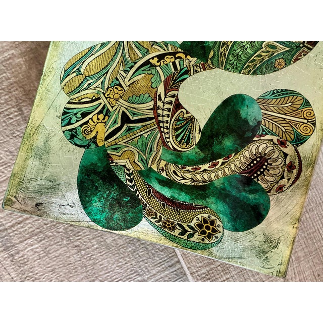 Late 20th-Century Whimsical Reverse Painted Glass Peacock Tray For Sale - Image 12 of 18