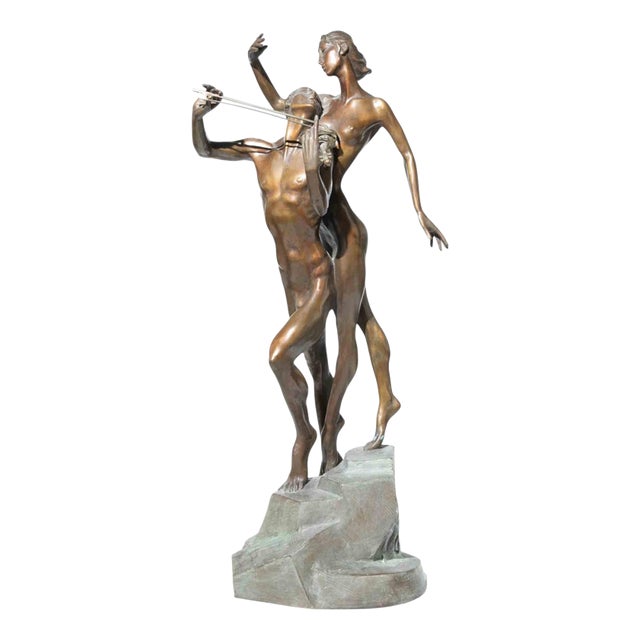 Misha Frid, Violin Player and His Muse Sculpture, 1990s, Bronze For Sale