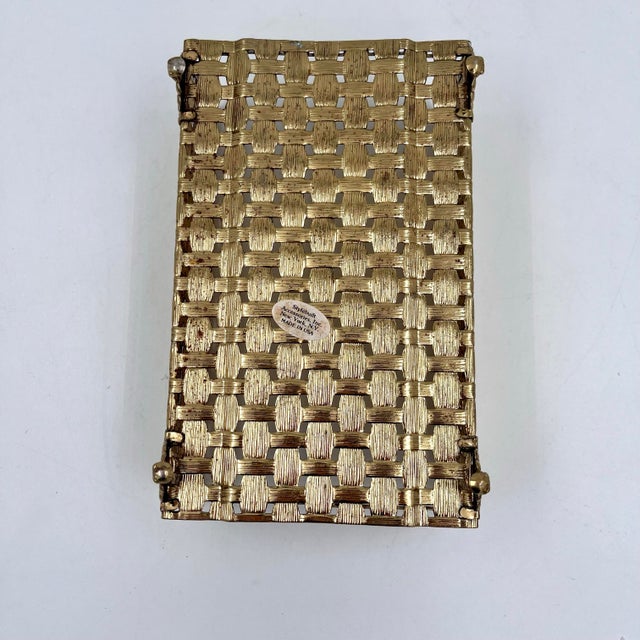 Vintage Hollywood Regency Gold Metal Basketweave Guest Towel Tray For Sale - Image 10 of 12