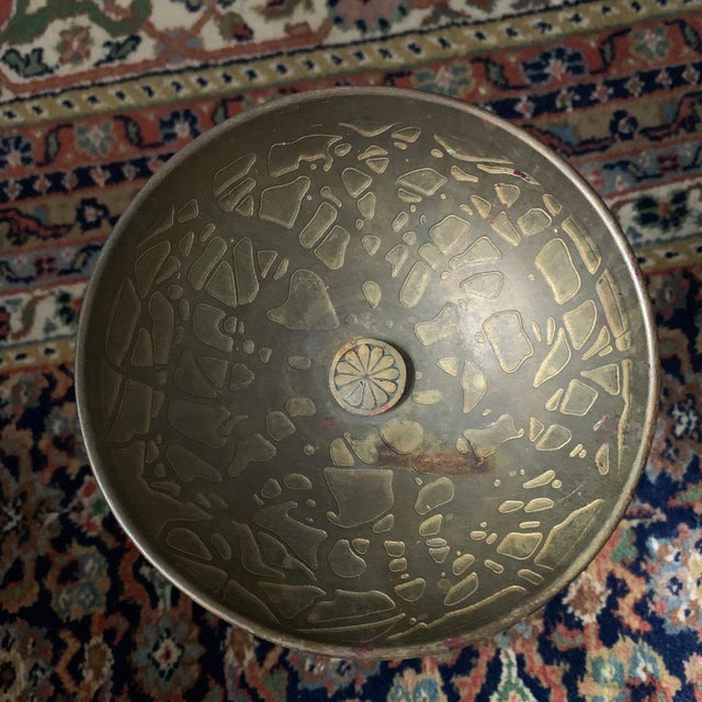 Gold Mid-Century Israeli Woman Sculpture With Bowl For Sale - Image 8 of 13