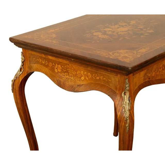 Antique Louis XV Ormolu Mounted Inlaid Marquetry Rosewood Center Side Table 1890 For Sale - Image 14 of 14