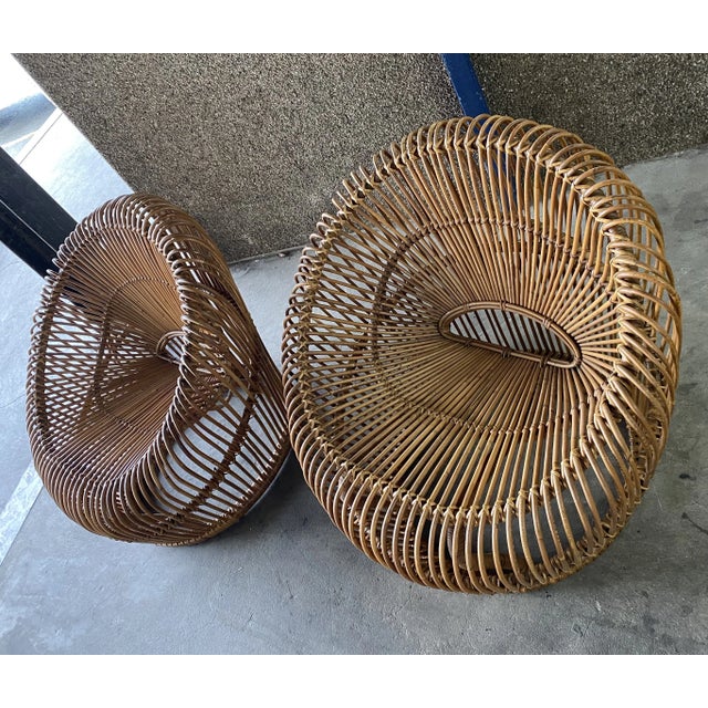Mid-Century Modern No Tariff Pair of 1960s Rattan Sculptural Mid Century Lounge Chairs, Attributed to Franco Albini For Sale - Image 3 of 12