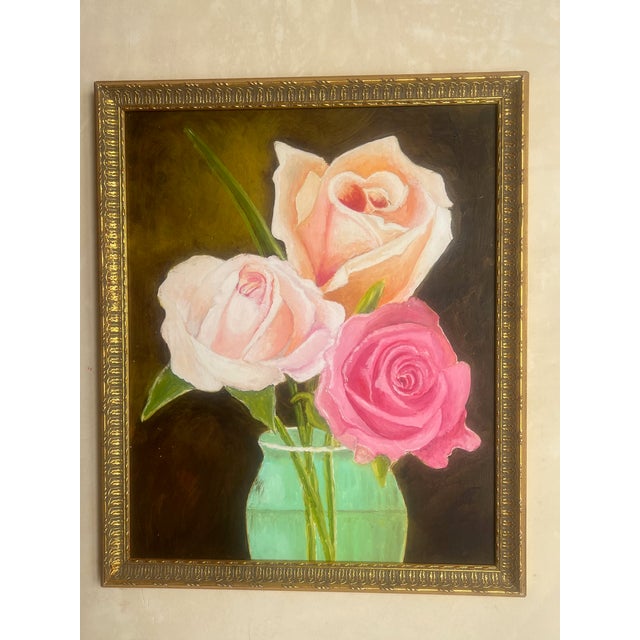 Vintage Floral Still Life Vintage in Gold Frame For Sale - Image 11 of 13