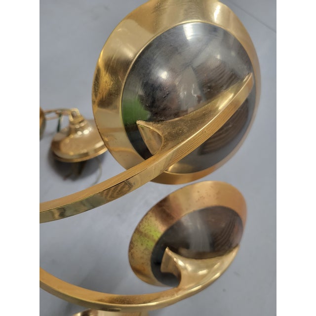 Vintage Brass Dark Smoky Metal 6 Light Mid Century Modern Pietro Chiesa Parzinger Style Chandelier For Sale - Image 14 of 15