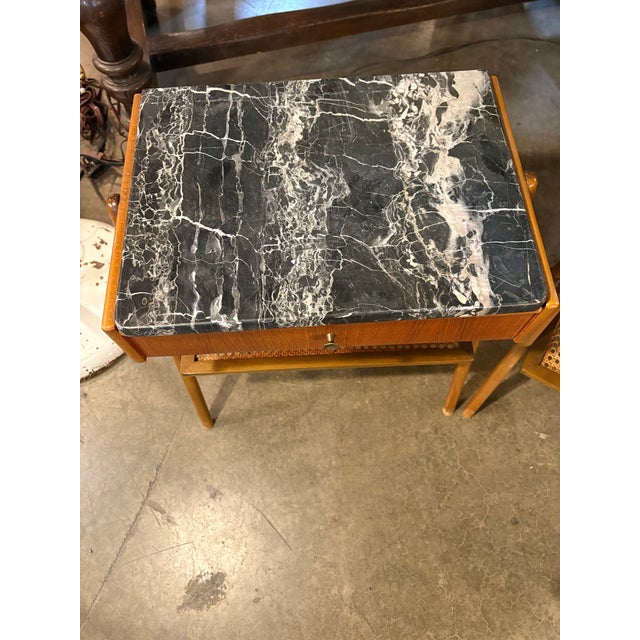 Wood Danish Teak Mid Century Marble Top Nightstands a Pair For Sale - Image 7 of 11