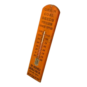 Antique Rockville Connecticut Grain & Coal Farmers Supplies Advertising Wood Wall Thermometer
