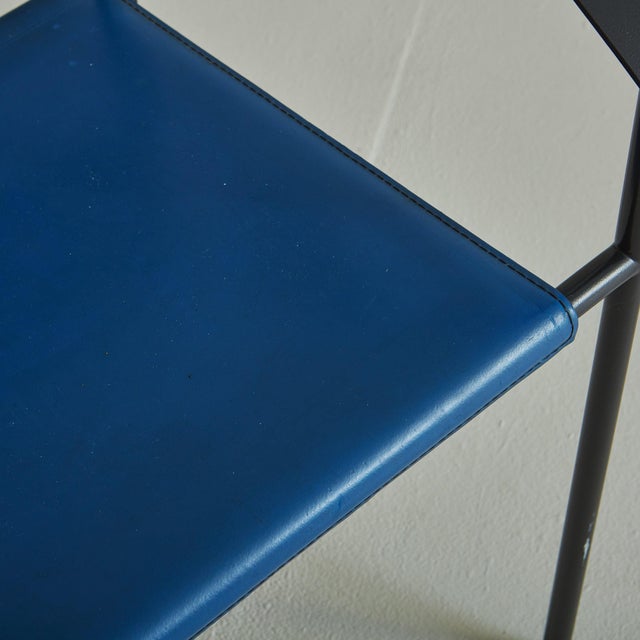 Iron ‘Carrè Vi’ Chairs in Blue Leather by Fly Line, Italy 1990s For Sale - Image 9 of 11