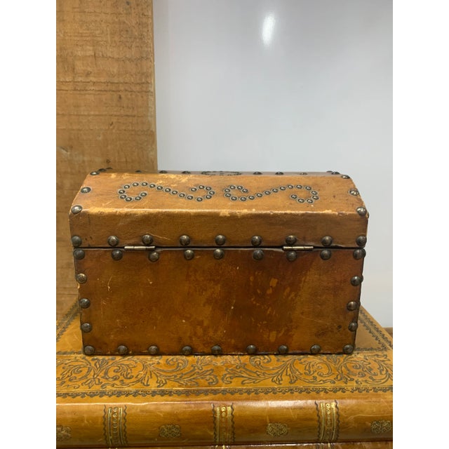 Metal Antique Studded Leather Dome-Top Chest For Sale - Image 7 of 10