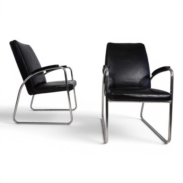 Bauhaus Streamline Leather Tubular Steel Armchairs, 1930, Set of 2 For Sale - Image 11 of 18