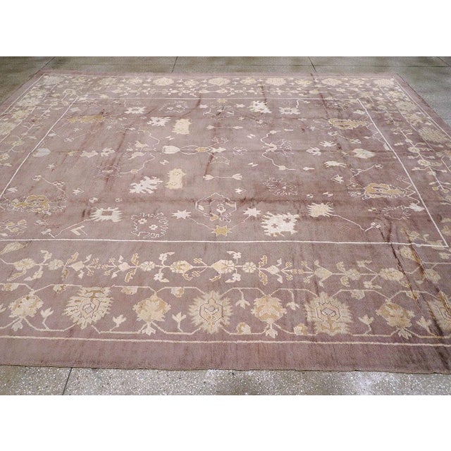 Galerie Shabab Collection Early 20th Century Turkish Oushak Large Room Size Rug in Mauve For Sale In New York - Image 6 of 10