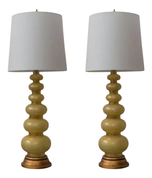 Barovier & Toso Murano Glass Lamp - A Pair | Mid-Century Italian Gold Lighting