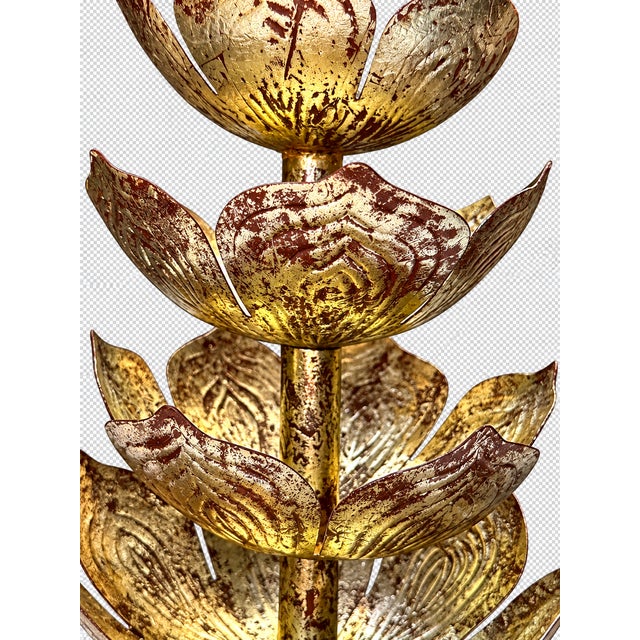 Late 20th Century Hollywood Regency Tiered Feldman Style Lotus Flower Sculptural Metal Table Lamp For Sale In Miami - Image 6 of 8