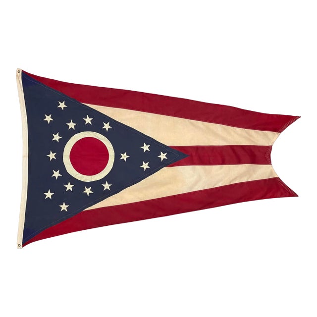 Oversize Vintage Sewn Cotton Ohio American State Flag For Sale