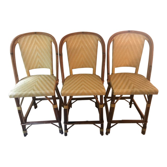 Contemporary Maison Drucker French Bistro Woven Counter Stools Set of