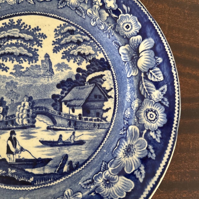 19th Century English Wild Rose Blue and White Plate For Sale - Image 4 of 12