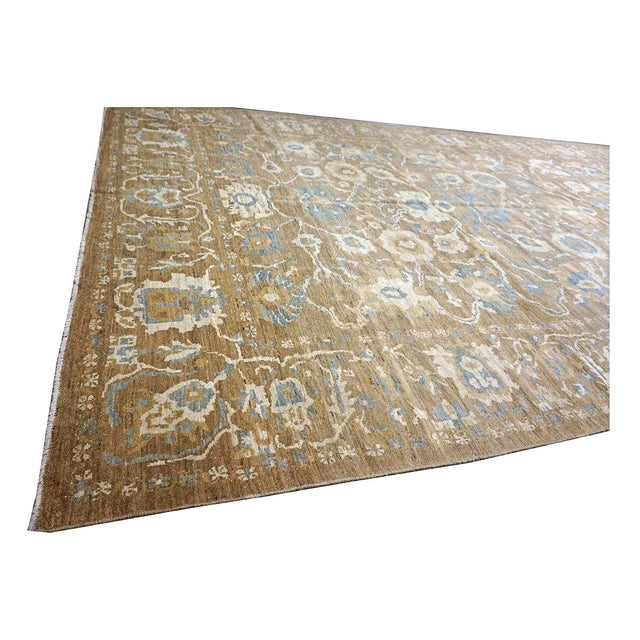 Textile Persian Sultanabad Wool 10 x 20 Taupe, Ivory & Light Blue Handmade Gallery Area Rug #1141324 For Sale - Image 7 of 18