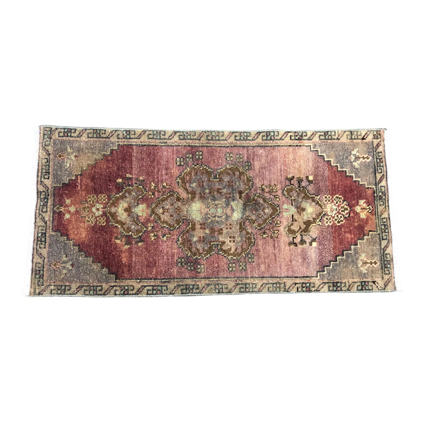 1960s Traditional Turkish Handmade Red and Gray Small Rug | Chairish