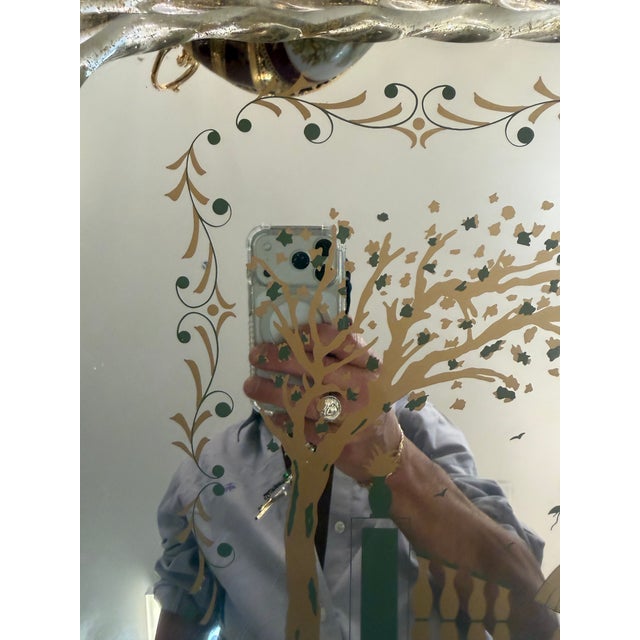 1950s Antique Italian Venetian Mirror Tray With Gilt Metal Handles and Gold Flecking For Sale - Image 5 of 11