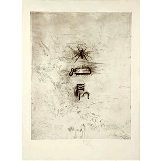 Donald Saff, Large Donald Saff Surrealist Pop Art Aquatint Etching Bee, Chair, Pot, c.1980 For Sale