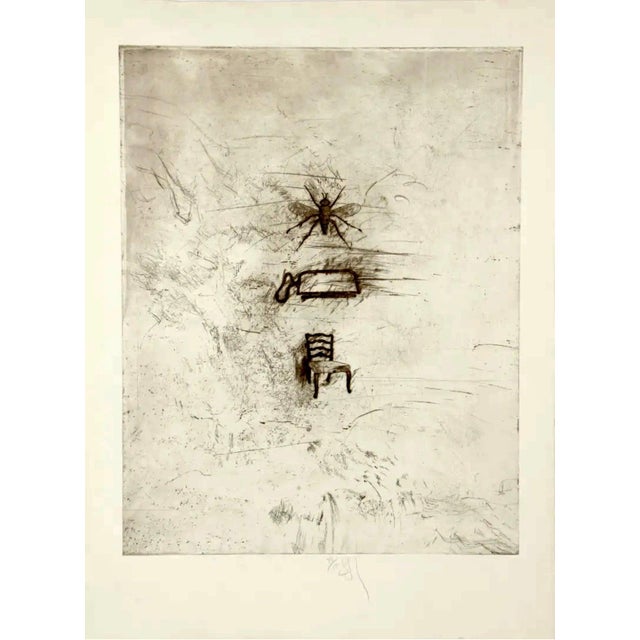 Donald Saff, Large Donald Saff Surrealist Pop Art Aquatint Etching Bee, Chair, Pot, c.1980 For Sale