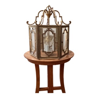 Mid Century French Market 3 Light Gilded Iron Lantern Pendant Ceiling Light, Medium For Sale