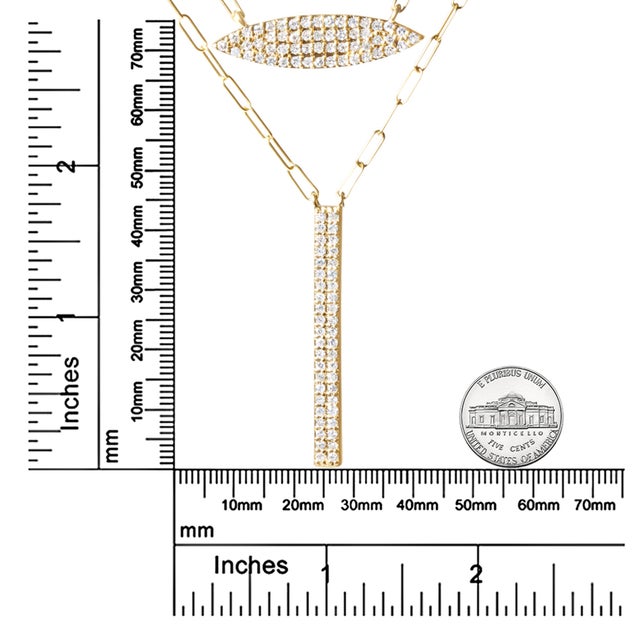 Metal 14K Yellow Gold 3/8 Cttw Two-Strand Marquise and Bar Charm Paper Clip Link Pendant Necklace (I-J Color, I1-I2 Clarity) -18" and 20" Inch Lengths For Sale - Image 7 of 7