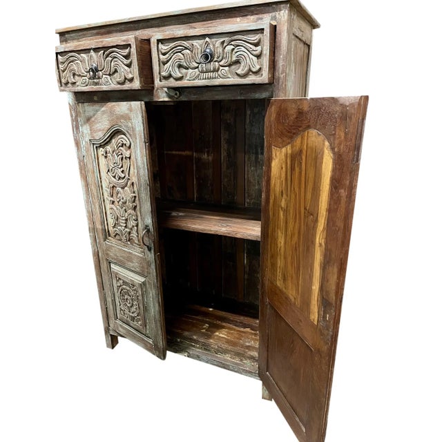 Midcentury Antique Spanish Style Armoire Carved Storage Bar Cabinet For Sale - Image 4 of 9