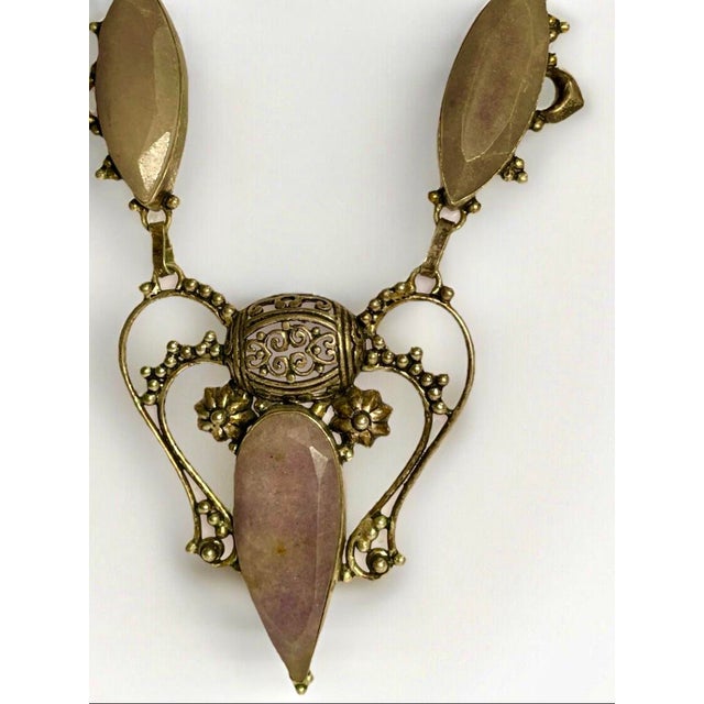 Art Nouveau Gemstone Necklace Victorian Style Iolite Sunstone Sterling Silver Necklace For Sale - Image 3 of 7