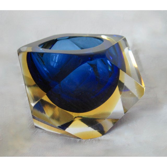 1970s C.1970s Italian Alessandro Mandruzzato, Hand Blown Faceted Murano Cobalt, Amber & Clear For Sale - Image 5 of 18