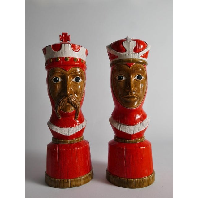Italian Ceramic King and Queen Chess Piece Sculptures by Bitossi, 1960s, Set of 2 For Sale - Image 3 of 18