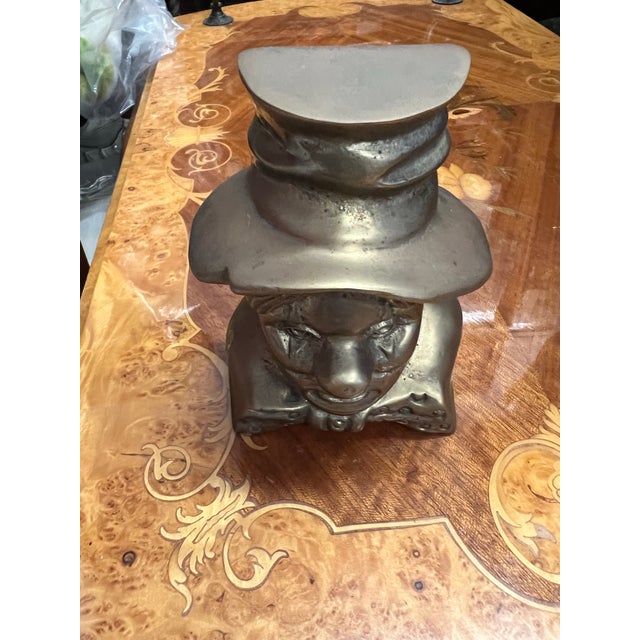 Vintage Brass Clown Bookend, Door Stopper For Sale - Image 9 of 11