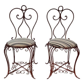 Vintage French Art Nouveau Chairs in Wrought Iron, 1930s, Set of 2 For Sale