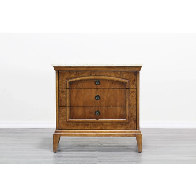 Brown Mid Century Walnut Burlwood Nightstand With Travertine Top For Sale - Image 8 of 8