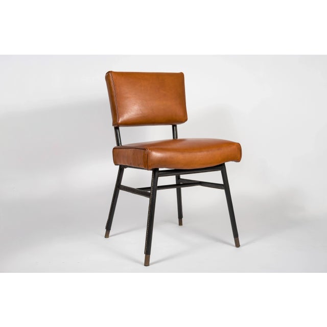 Leather Side Chair by Jacques Adnet, 1950s, in Very Good conditions. Designed 1950 to 1959 This piece has an attribution...
