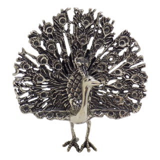 Vintage Italian Handmade Genuine Sterling Silver 925 Peacock Figurine, 1970s For Sale
