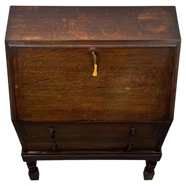 Antique Early 20th Century Edwardian Oak Bureau For Sale - Image 6 of 14