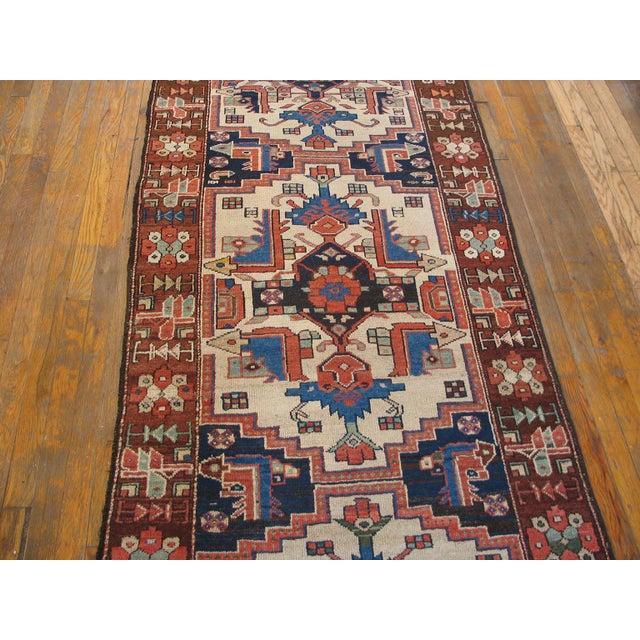 1920s Multicolor Geometric Tribal Antique Nw Persian Rug 3'5" X 12'7" Handknotted Wool Carpet For Sale - Image 4 of 7