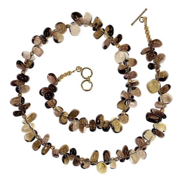 Late 20th Century Ajd 22 Inch Highly Polished Smoky Quartz Nugget Necklace For Sale