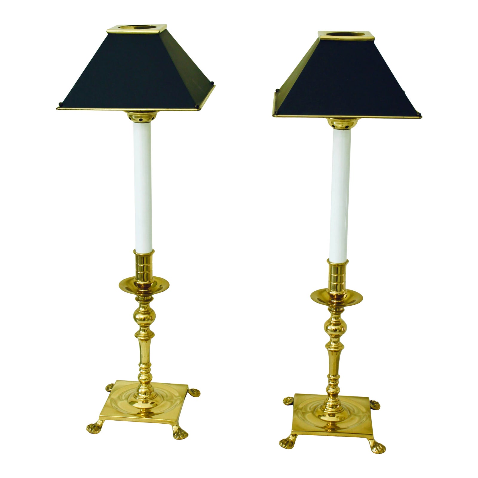 Decorative Crafts Gold and Black Set of 2 Buffet Lamps, Brass and Tole ...