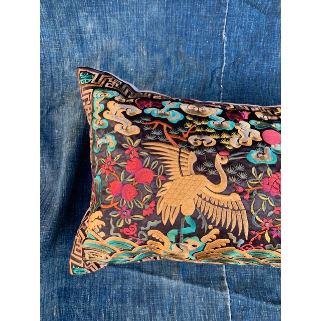 Black Hollywood Regency Black, Turquoise & Gold Asian Chinoiserie Boudoir Pillow For Sale - Image 8 of 10