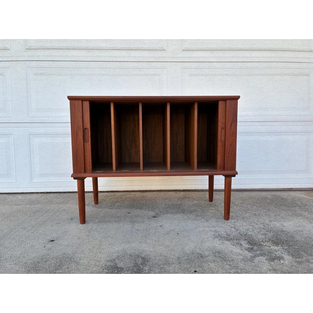Vintage Mid Century Danish Modern Teak Tambour Cabinet For Sale - Image 4 of 7