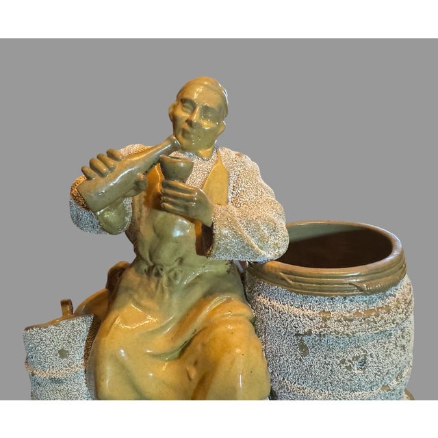Antique Victorian Yellow Ware Sand Majolica Figural Drinking Friar Smoking Stand In very good original condition showing...